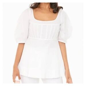 NWT Tuckernuck  White Nealy Corset Top Puff Sleeve Blouse Shirt sz XS